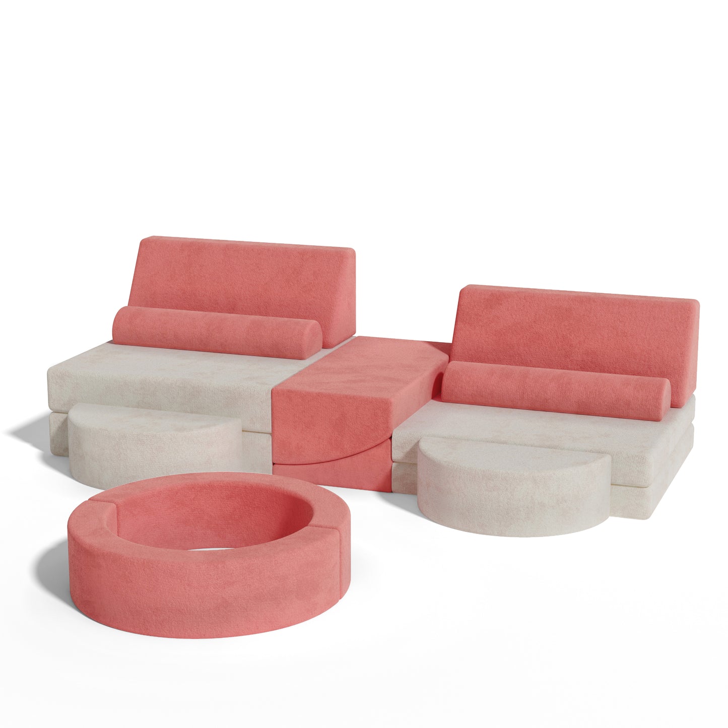 PORKISS 11 PCS Modular Kids Play Couch, Foam Toddler Sofa Couch for Kids Girls Boys, DIY Creativing Modular Kids Sofa, Modern Floor Couch for Kids Playroom, Bedroom, Pink/White