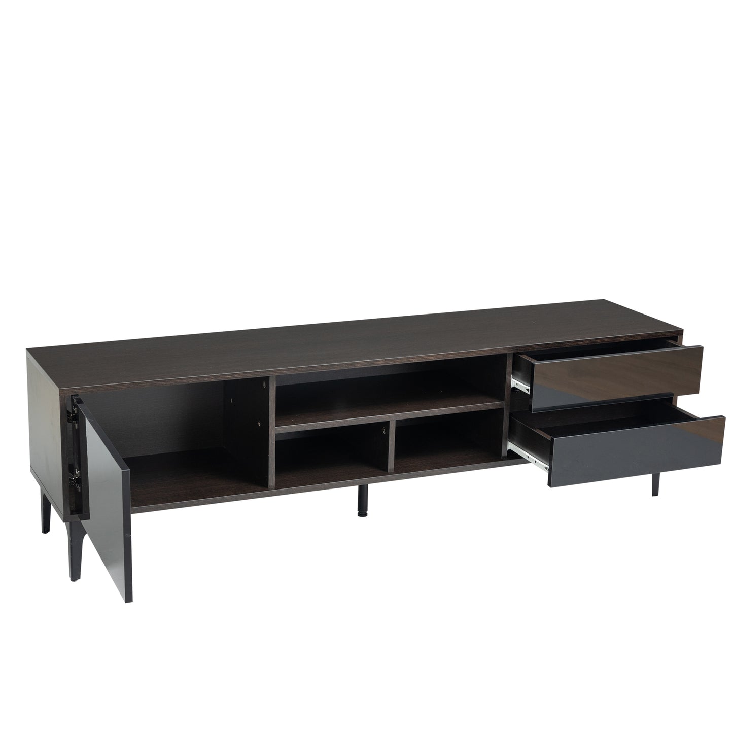 PORKISS TV Stand for TVs up to 70", Entertainment Center with LED Light, TV Console Cabinet with Shelves, Black Brown