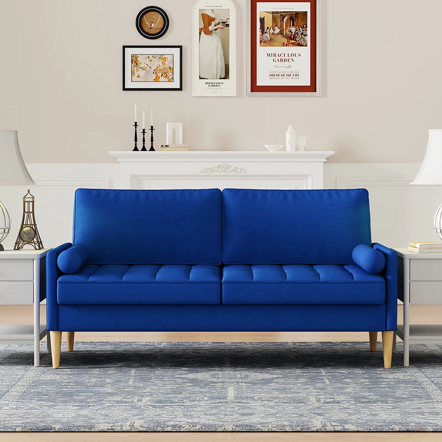 PORKISS Sofa Couch for Living Room, 3 Seater Sofa with Comfy Linen Extra Deep Seat, Small Couches for Small Spaces, Beige