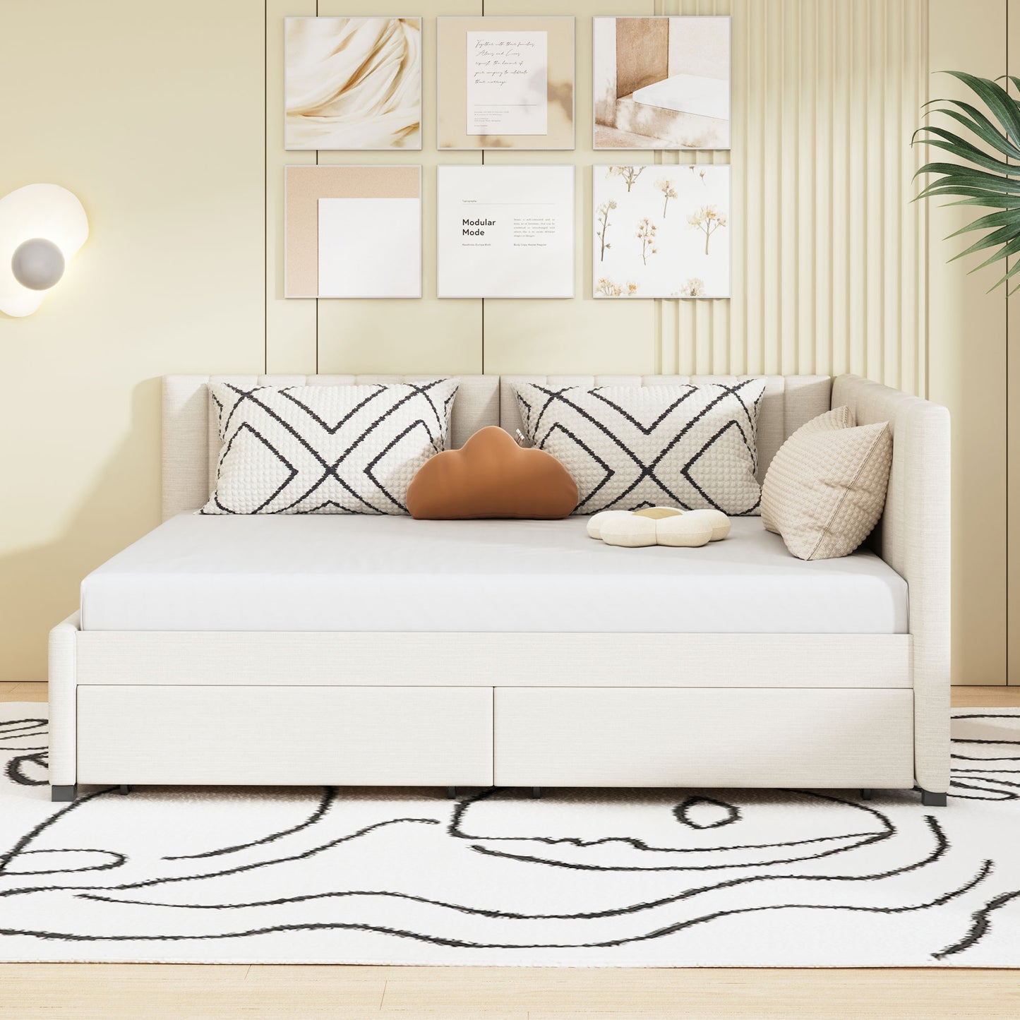 PORKISS Full Size Daybed Frame with 2 Storage Drawers, Tufted Upholstered Sofa Bed Frame No Box Spring Needed, for Living Room, Bedroom, Guest Room, Gray