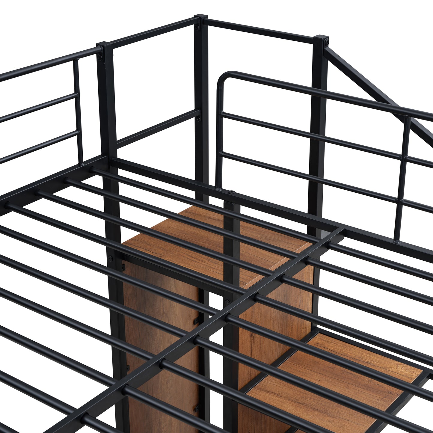 PORKISS Full Metal Bunk Beds, Industrial Metal Bunk Beds with Lateral Storage Ladder and Wardrobe, Bunkbeds for Teens, Metal Twin Bunk Bed Frame with Ladder and Full-Length Guardrail, Black