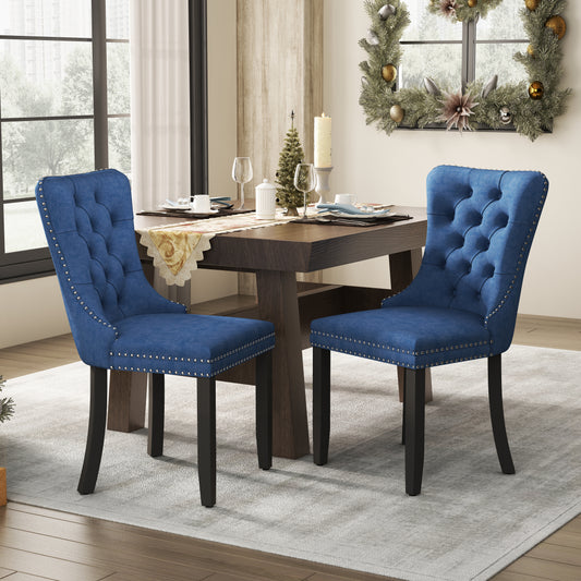 PORKISS Dining Chairs Set of 2, Upholstered High-End Tufted Dining Room Chair with Back Ring and Nailhead Trim, Modern Velvet Chairs with Solid Wood Legs for Kitchen