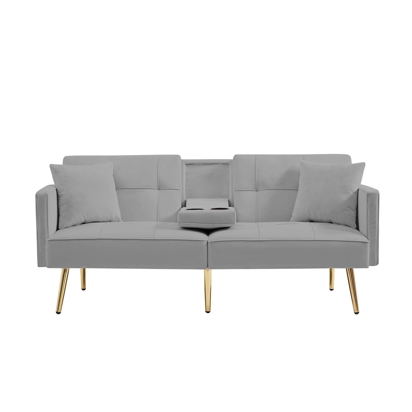 Modern Velvet Sofa with Gold Metal Legs,Switch from Sofa to a Comfy Bed in Just Seconds,Gray