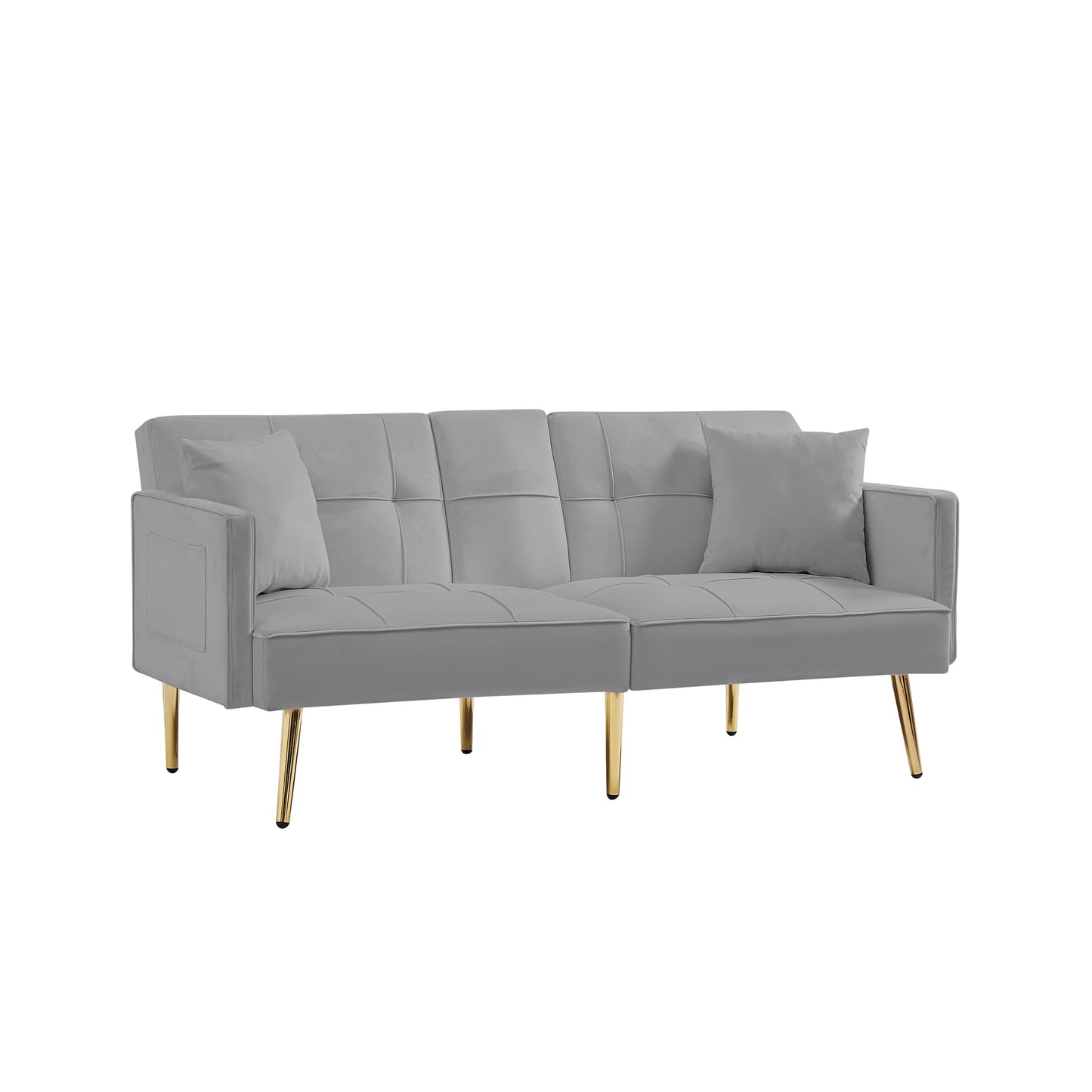 Modern Velvet Sofa with Gold Metal Legs,Switch from Sofa to a Comfy Bed in Just Seconds,Gray