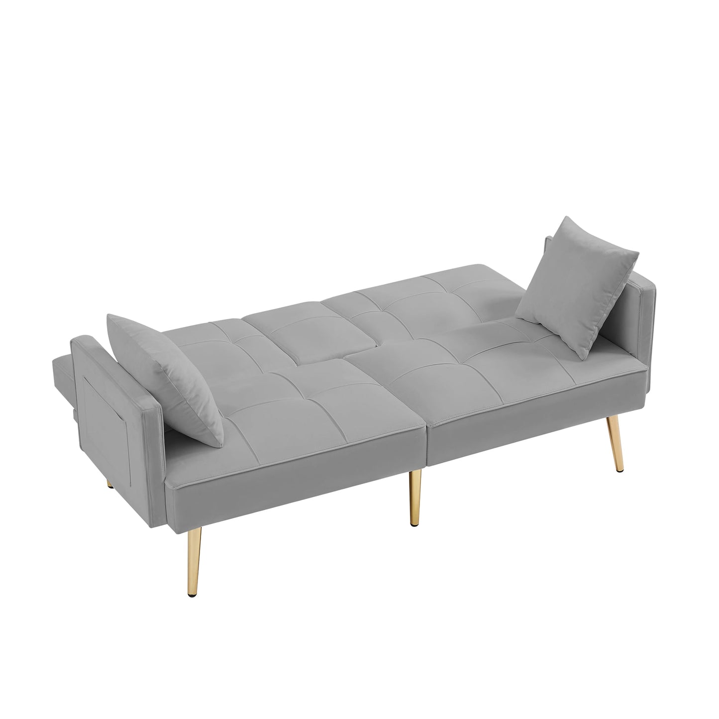 Modern Velvet Sofa with Gold Metal Legs,Switch from Sofa to a Comfy Bed in Just Seconds,Gray