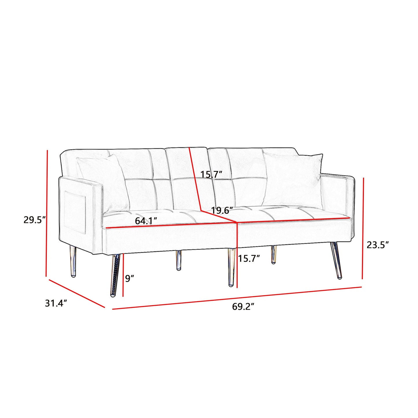 Modern Velvet Sofa with Gold Metal Legs,Switch from Sofa to a Comfy Bed in Just Seconds,Gray