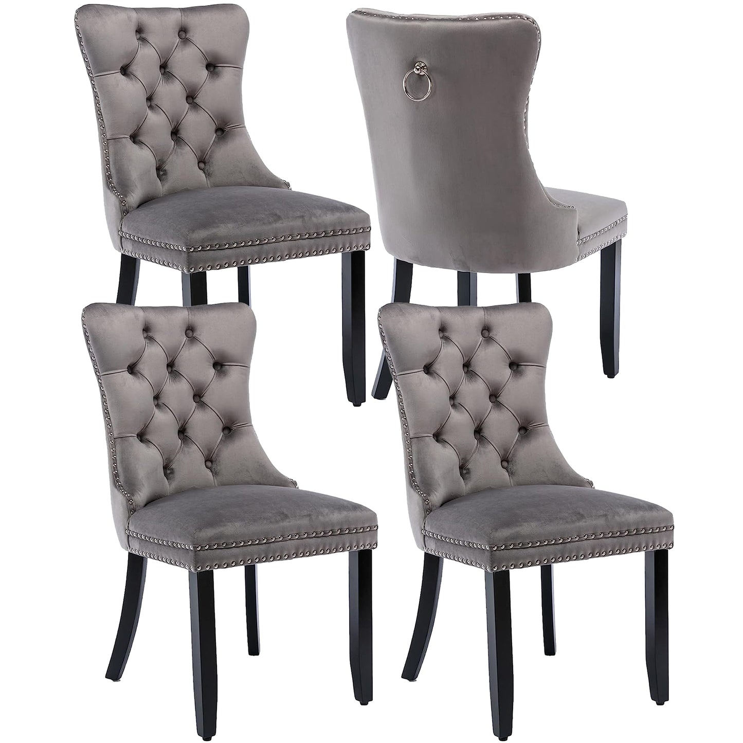 PORKISS Dining Chairs Set of 2, Upholstered High-End Tufted Dining Room Chair with Back Ring and Nailhead Trim, Modern Velvet Chairs with Solid Wood Legs for Kitchen