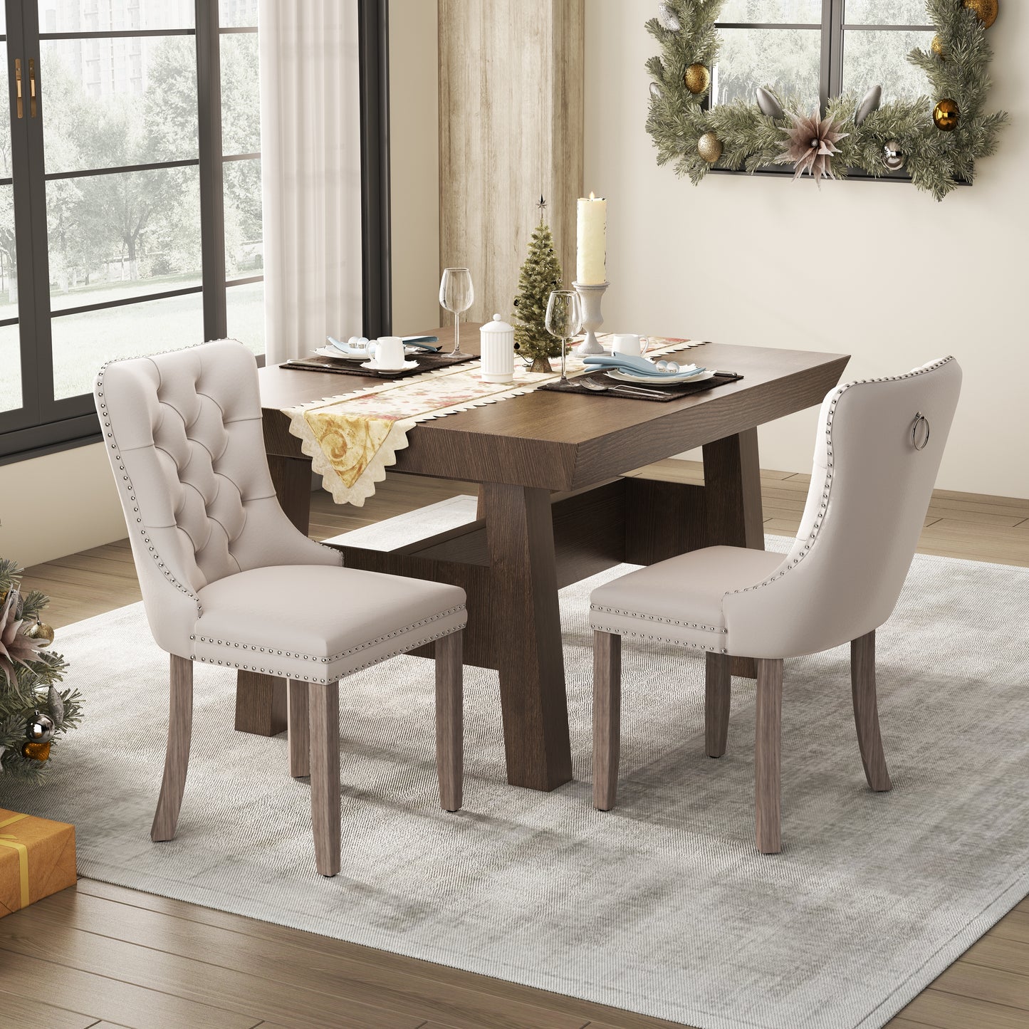 PORKISS Dining Chairs Set of 2, Upholstered High-End Tufted Dining Room Chair with Back Ring and Nailhead Trim, Modern Velvet Chairs with Solid Wood Legs for Kitchen