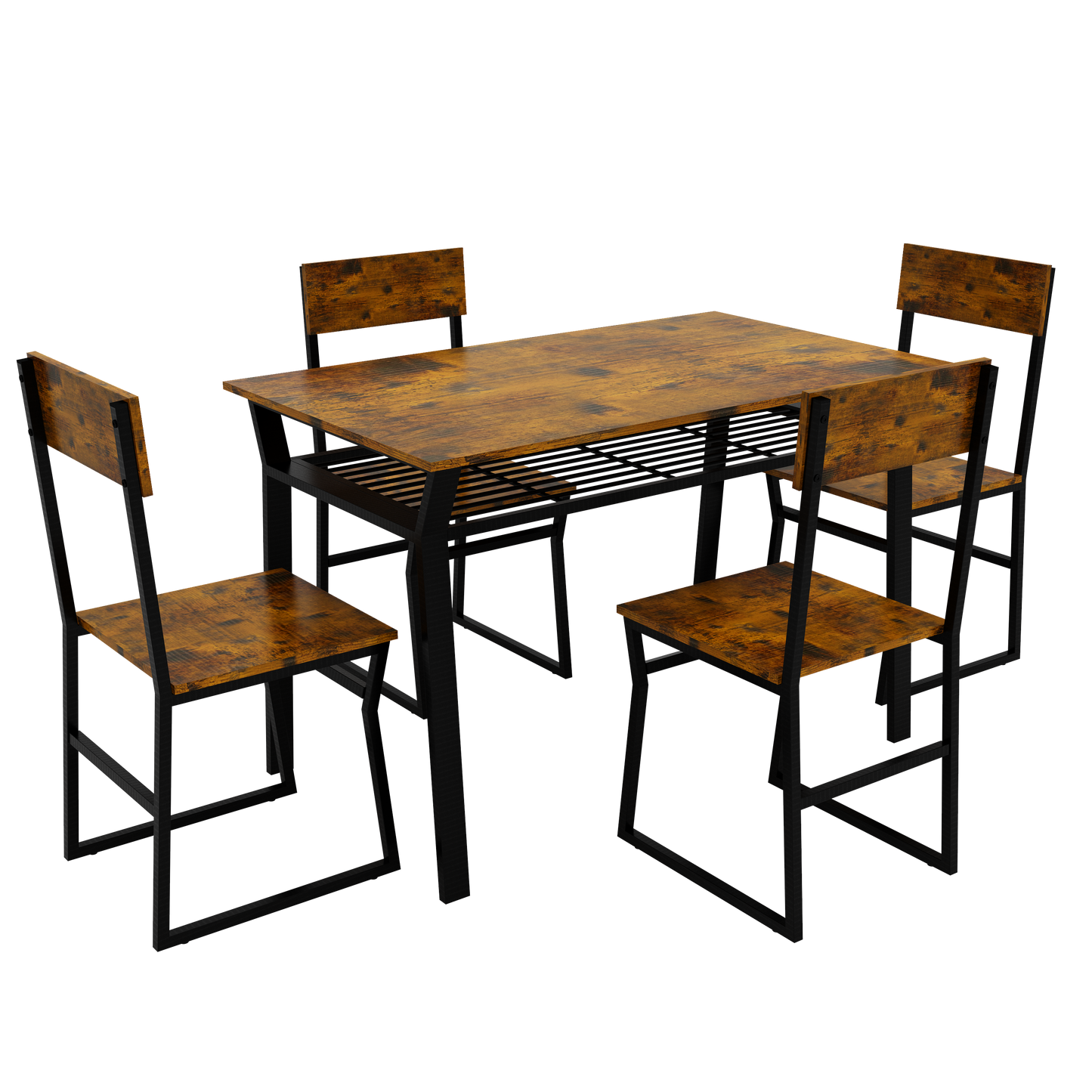 PORKISS Dining Table Set for 4, Modern 5-piece Wood Metal Kitchen Table Set, Heavy Duty Dinette Sets for Breakfast Nook, Dining Room Table and Chairs