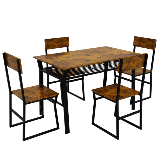 PORKISS Dining Table Set for 4, Modern 5-piece Wood Metal Kitchen Table Set, Heavy Duty Dinette Sets for Breakfast Nook, Dining Room Table and Chairs