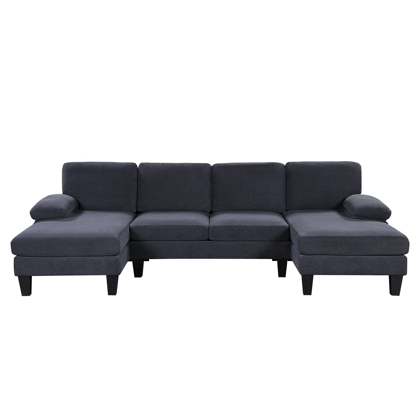 PORKISS Sectional Sofa Couch with Double Chaise, 6 Seats U Shape Velvet Upholstered Sofas Bed for Living Room, Apartment, Studio, Office, Dark Grey