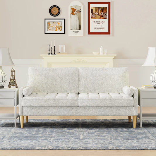 PORKISS Sofa Couch for Living Room, 3 Seater Sofa with Comfy Linen Extra Deep Seat, Small Couches for Small Spaces, Beige