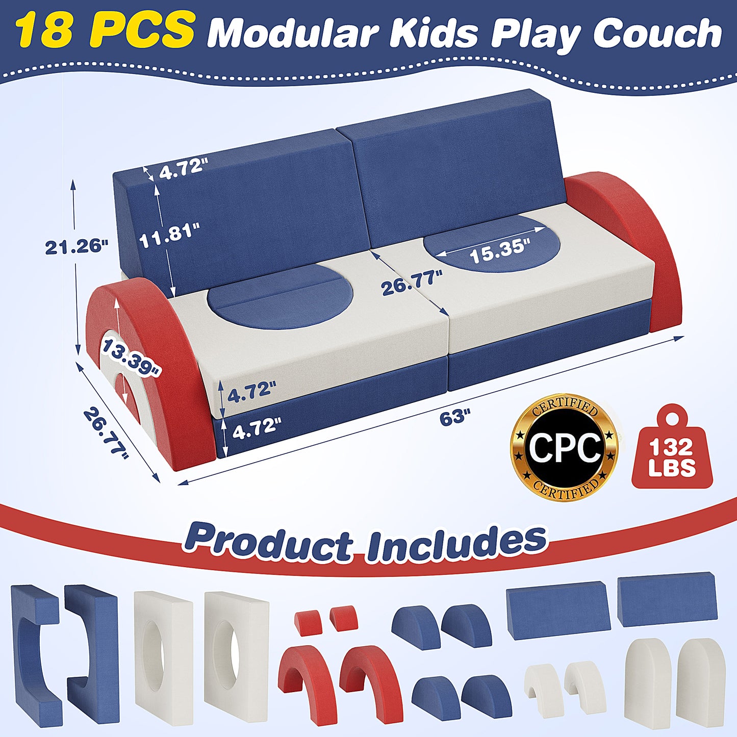 PORKISS 11 PCS Modular Kids Play Couch, Foam Toddler Sofa Couch for Kids Girls Boys, DIY Creativing Modular Kids Sofa, Modern Floor Couch for Kids Playroom, Bedroom, Pink/White