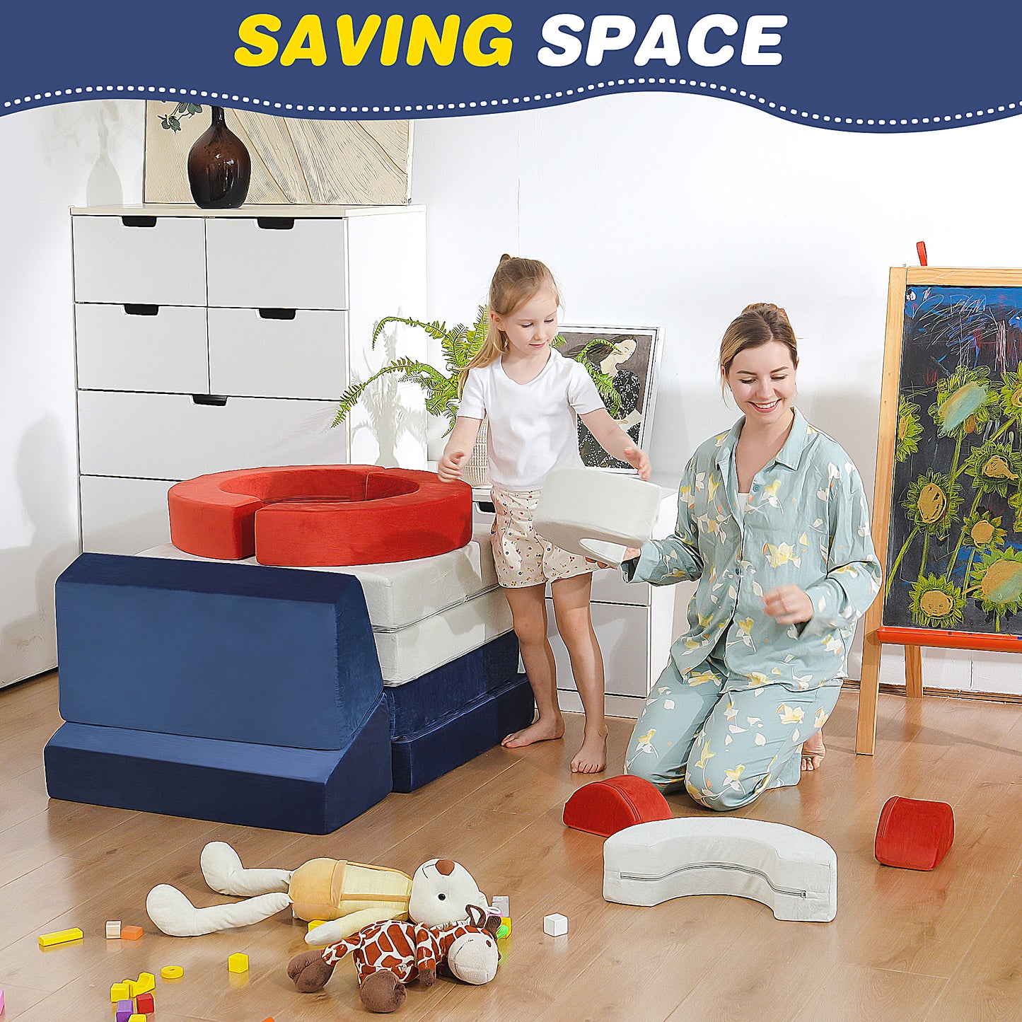 PORKISS 11 PCS Modular Kids Play Couch, Foam Toddler Sofa Couch for Kids Girls Boys, DIY Creativing Modular Kids Sofa, Modern Floor Couch for Kids Playroom, Bedroom, Pink/White