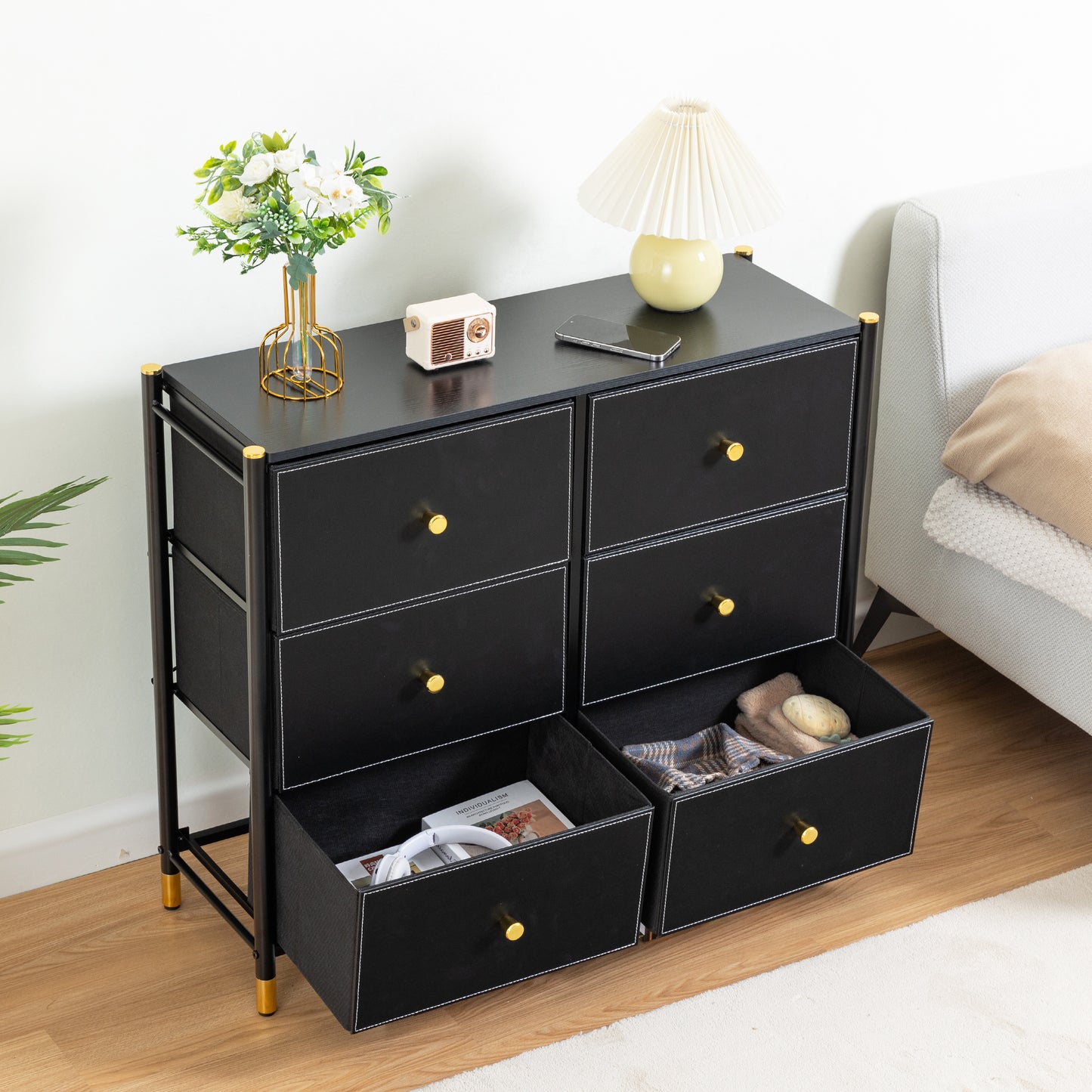 PORKISS 6 Drawer Dresser, Tall Double Dressers for Bedroom with PU Lea PORKISS 6 Drawer Dresser, Tall Double Dressers for Bedroom with PU Lea