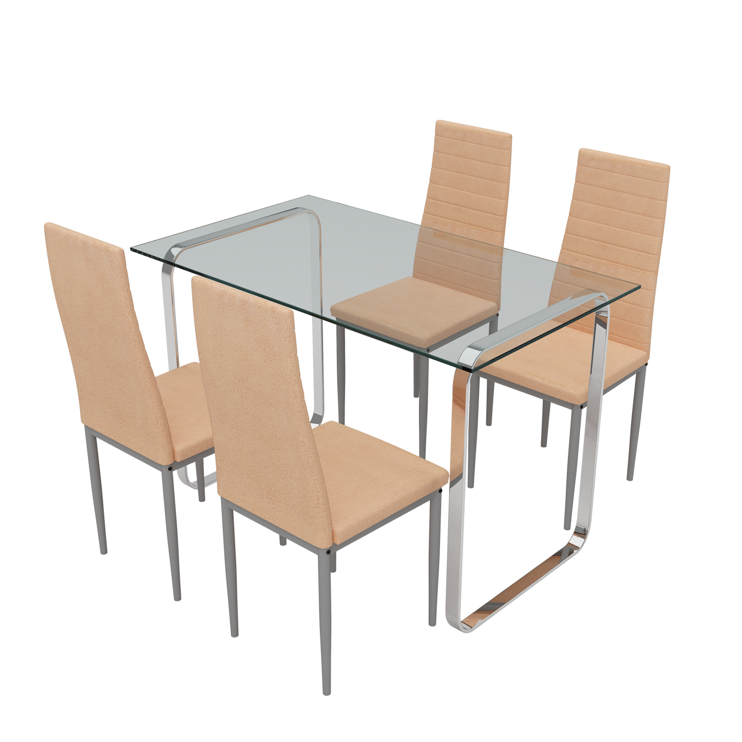 PORKISS Kitchen Table Set, 5 Pieces Dining Table Set, Tempered Glass Dining Table and Chairs Set, Upgraded Iron Dining Room Table Set with 4 PU Leather Chairs