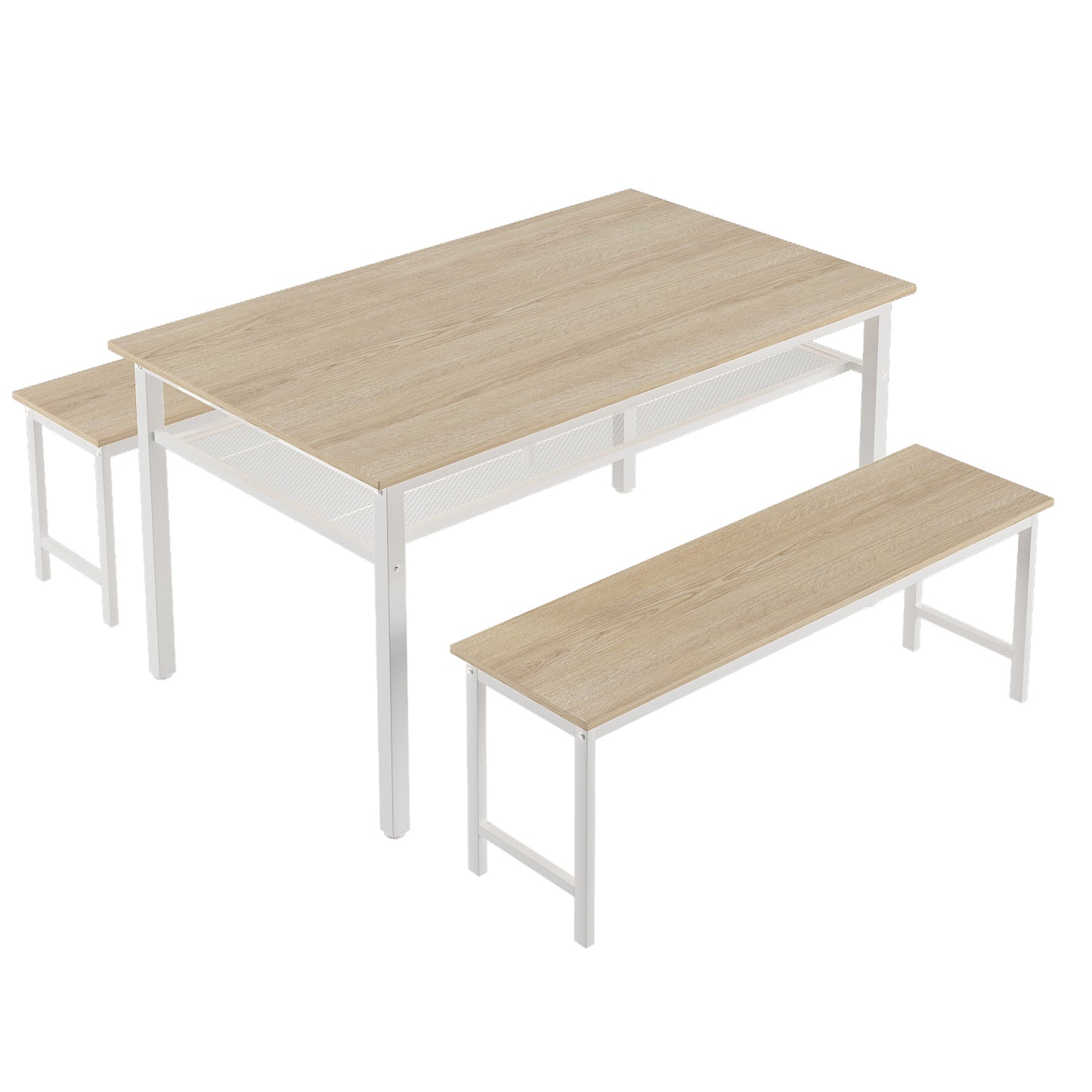 PORKISS Dining Table Set for 4, Dining Room Set with Kitchen Table and 2 Benches, 43.5" White Oak