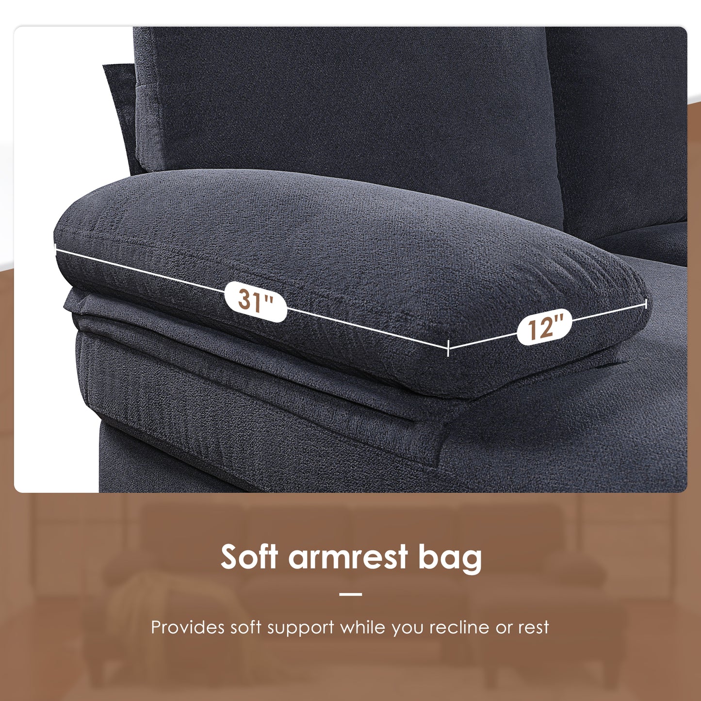 PORKISS Sectional Sofa Couch with Double Chaise, 6 Seats U Shape Velvet Upholstered Sofas Bed for Living Room, Apartment, Studio, Office, Dark Grey