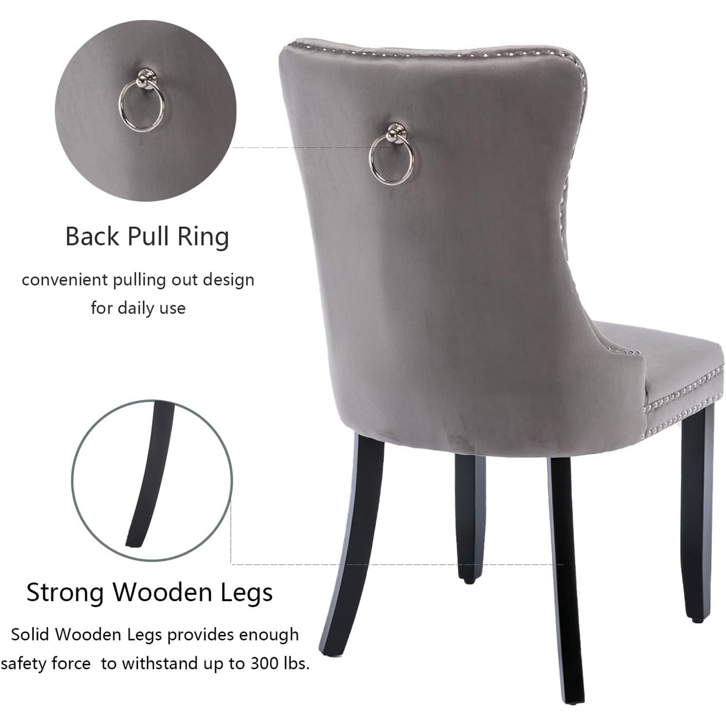 PORKISS Dining Chairs Set of 2, Upholstered High-End Tufted Dining Room Chair with Back Ring and Nailhead Trim, Modern Velvet Chairs with Solid Wood Legs for Kitchen