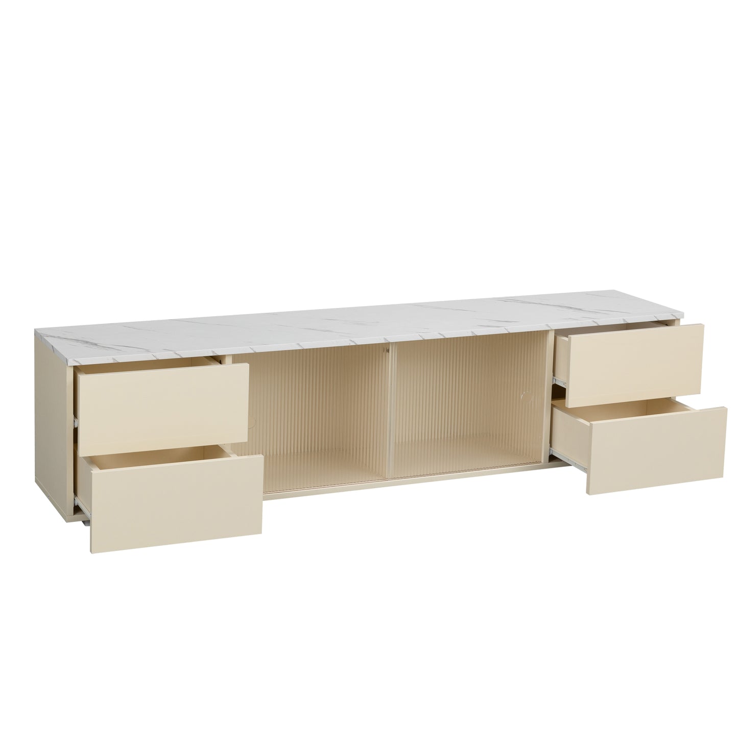 PORKISS TV Stand for TVs up to 70", Entertainment Center with LED, TV Console Cabinet with Shelves, Faux Marble Beige